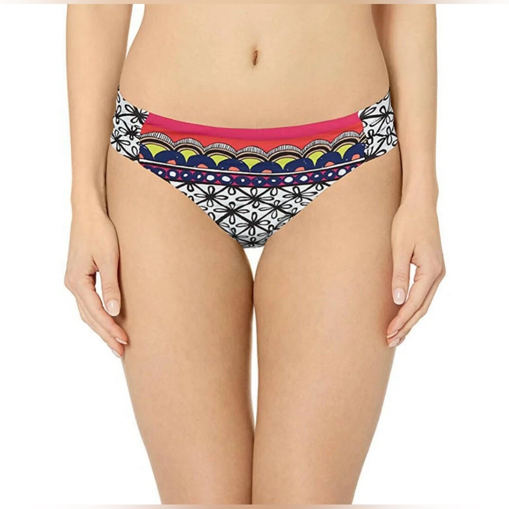 NWT Trina Turk Tanzania Multicolor Side Shirred Hipster Swim Bottom Size 12